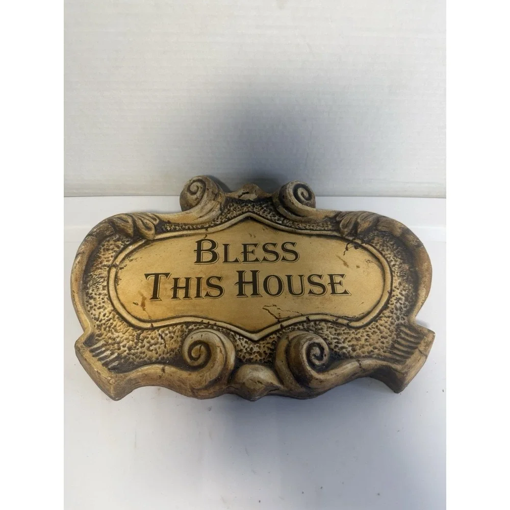 Signed Shannon Kurtz Bless This House Art Pottery Plaque Wall Decor 12x8
